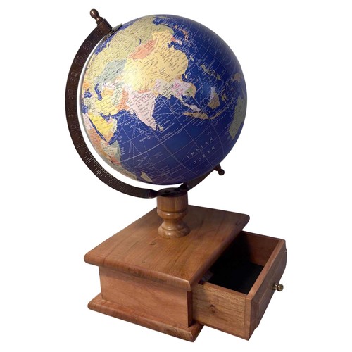 Globe with wooden base - with, &